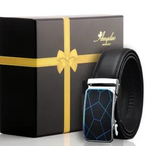 Men's Stainless Steel Black Belt with Blue & Black Buckle