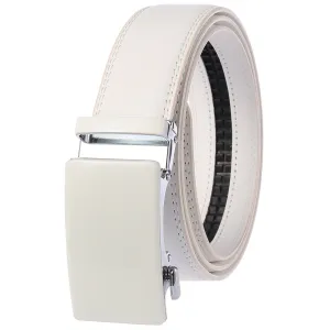 Men's White Belt Grey Buckle Mens Adjustable Ratchet Slide Buckle Belt - Genuine Leather Automatic