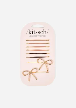 Metal Enamel Puffy & Bow Bobby Pins Rosewood