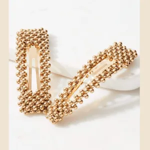 Metallic Beaded Hair Clip Duo Set - Gold or Silver