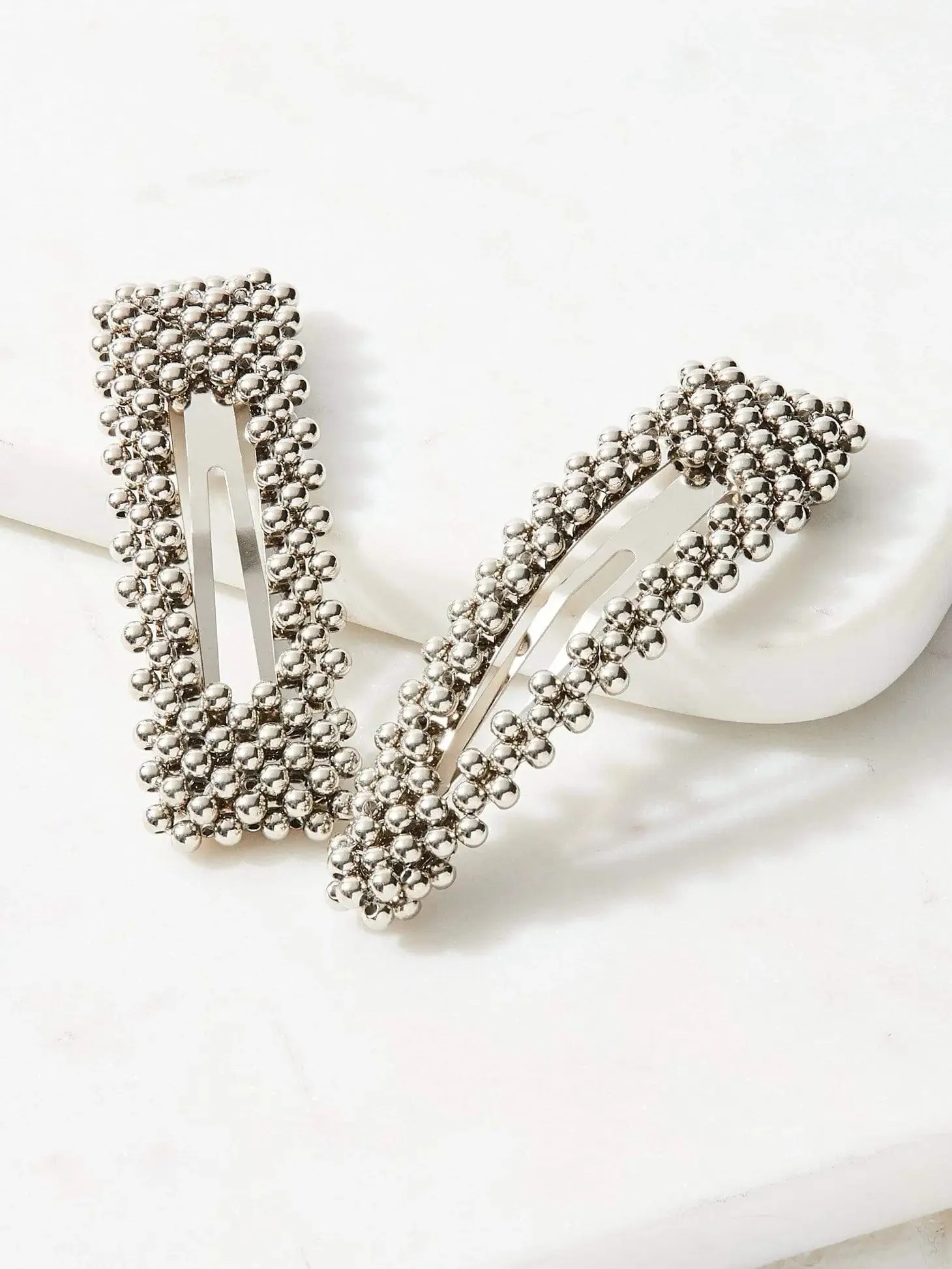 Metallic Beaded Hair Clip Duo Set - Gold or Silver