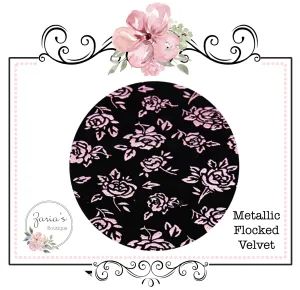 Metallic Pink Rose on Black Flocked Velvet