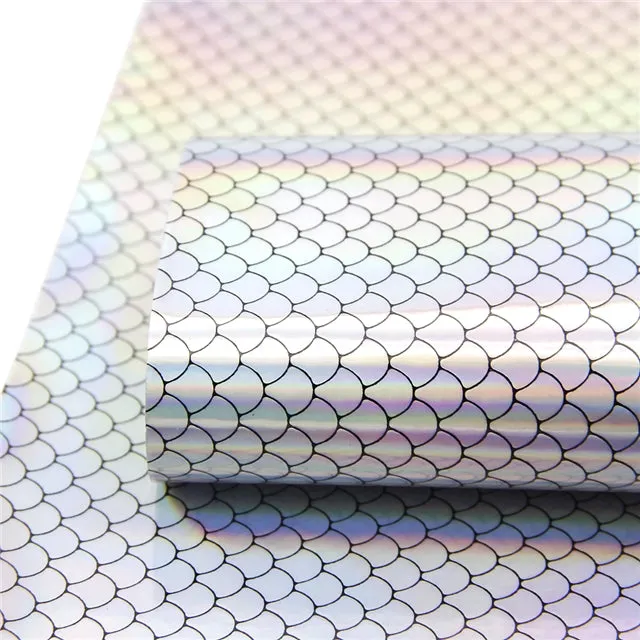 Metallic Silver Embossed Mermaid Scale Faux Leather
