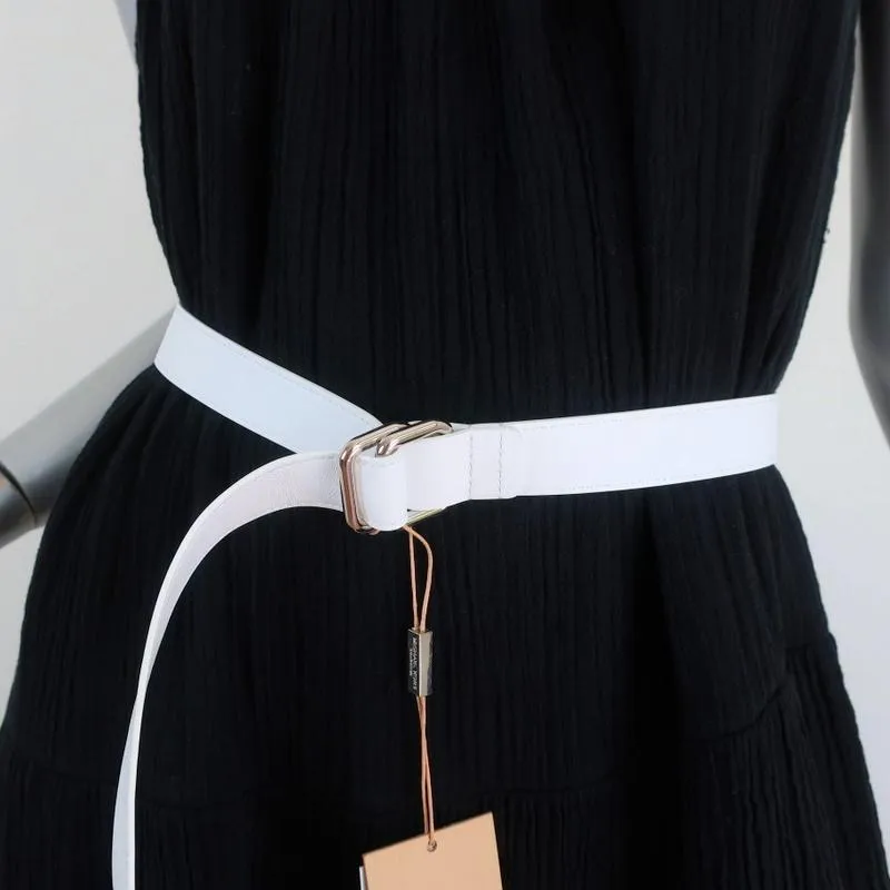 Michael Kors Double Ring Skinny Belt Optic White Leather Size Small NEW