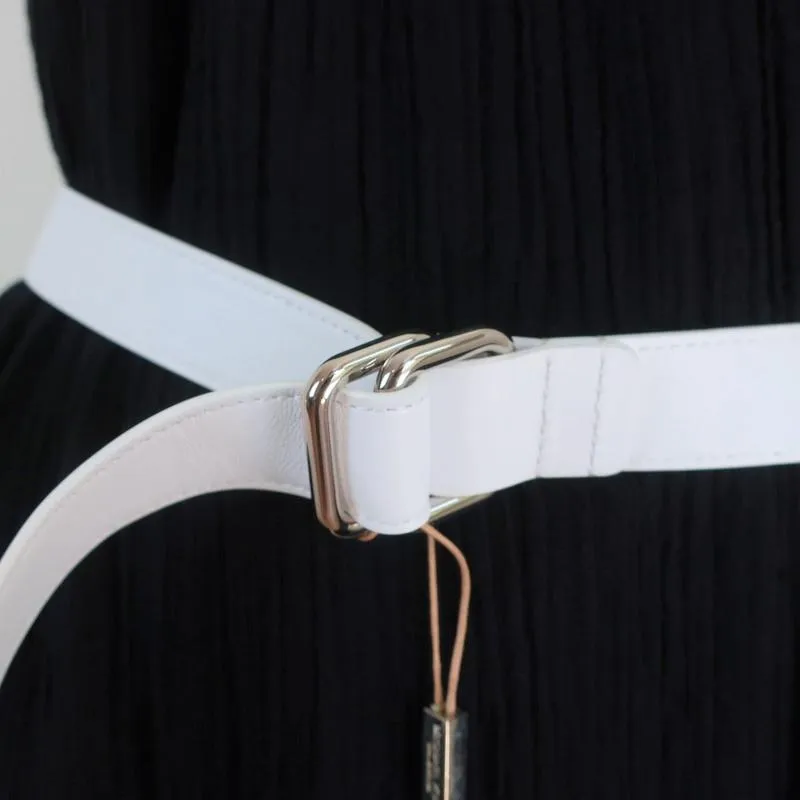 Michael Kors Double Ring Skinny Belt Optic White Leather Size Small NEW