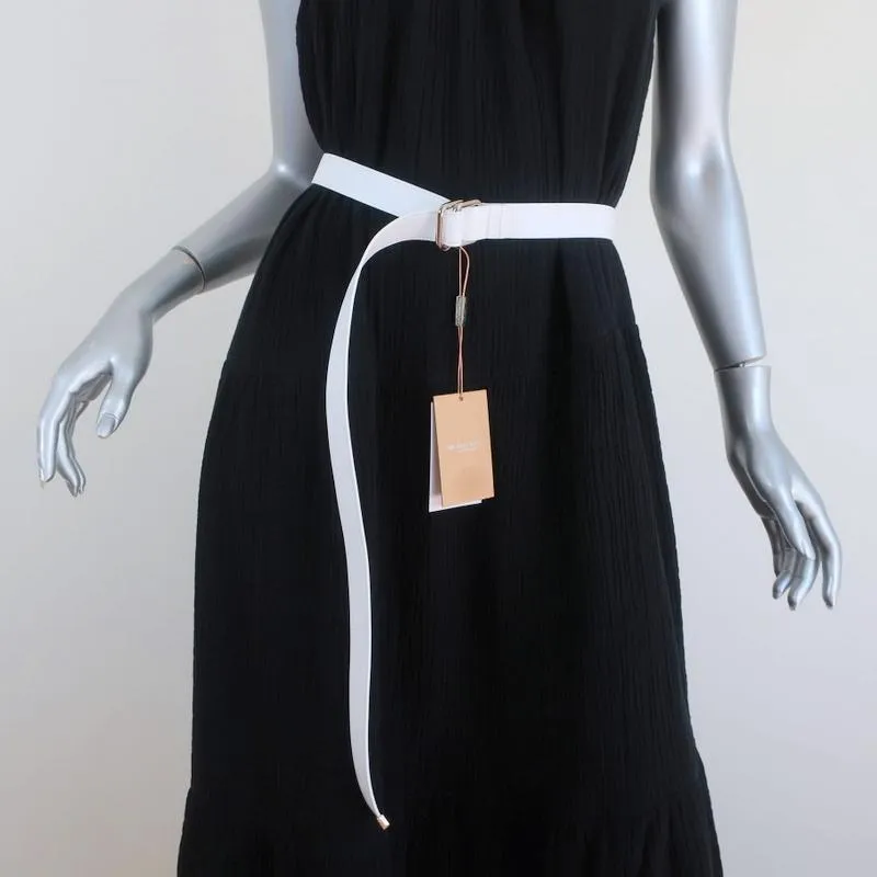 Michael Kors Double Ring Skinny Belt Optic White Leather Size Small NEW