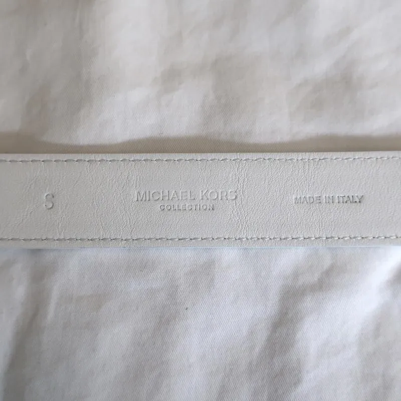 Michael Kors Double Ring Skinny Belt Optic White Leather Size Small NEW