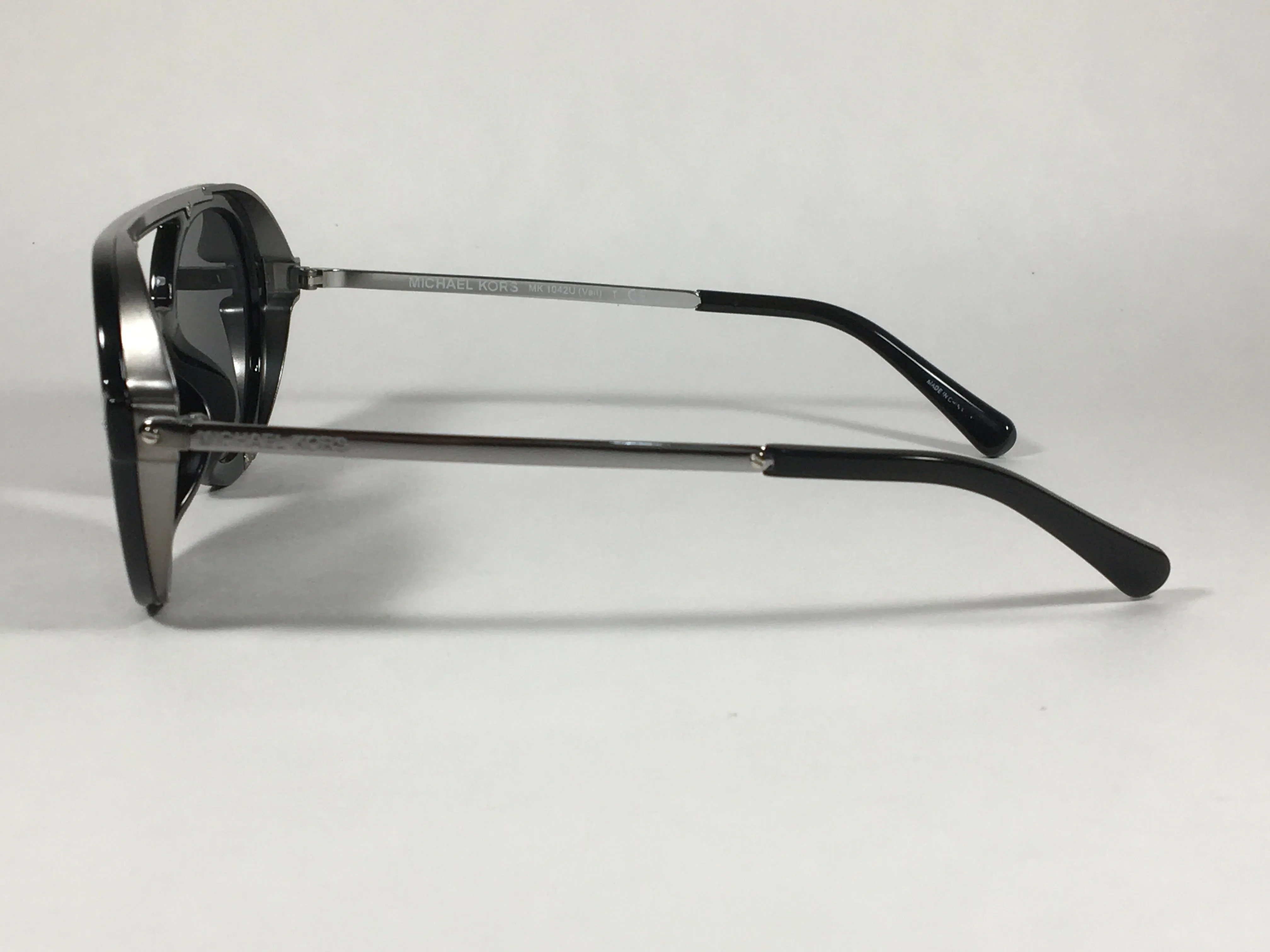 Michael Kors Vail Round Aviator Sunglasses Shiny Black Frame Gray Lens MK-1042U