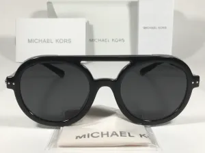 Michael Kors Vail Round Aviator Sunglasses Shiny Black Frame Gray Lens MK-1042U