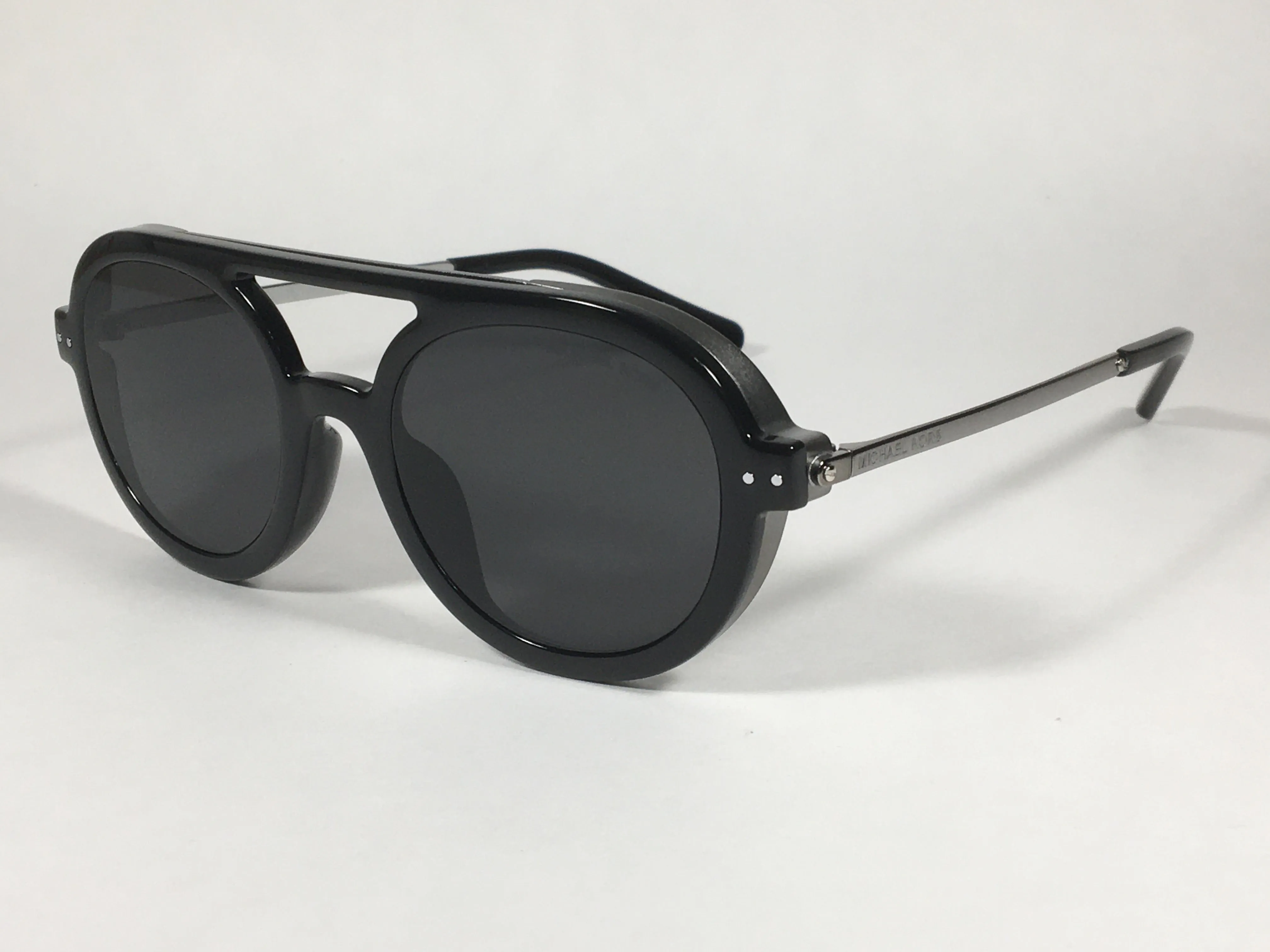 Michael Kors Vail Round Aviator Sunglasses Shiny Black Frame Gray Lens MK-1042U