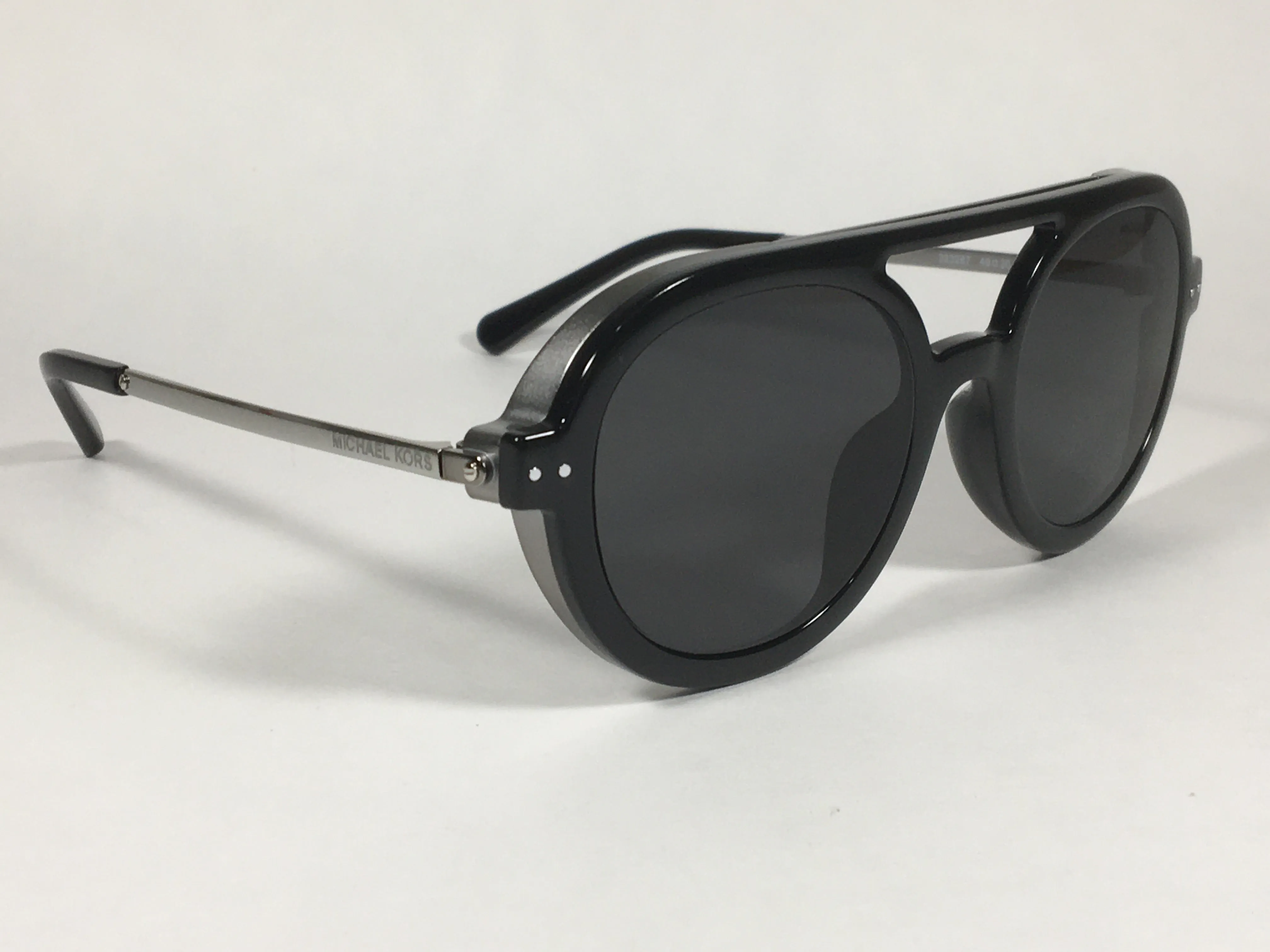 Michael Kors Vail Round Aviator Sunglasses Shiny Black Frame Gray Lens MK-1042U