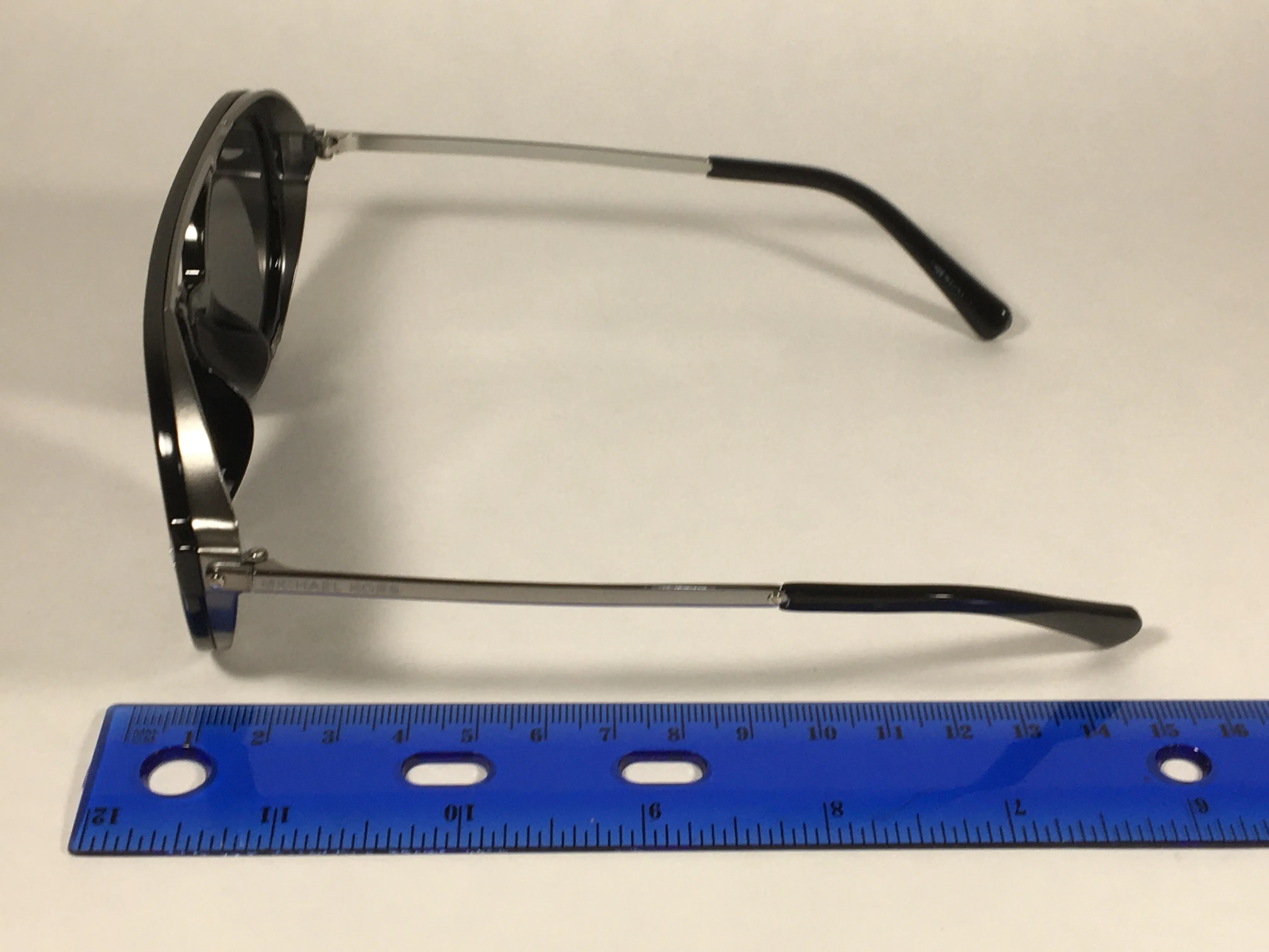 Michael Kors Vail Round Aviator Sunglasses Shiny Black Frame Gray Lens MK-1042U