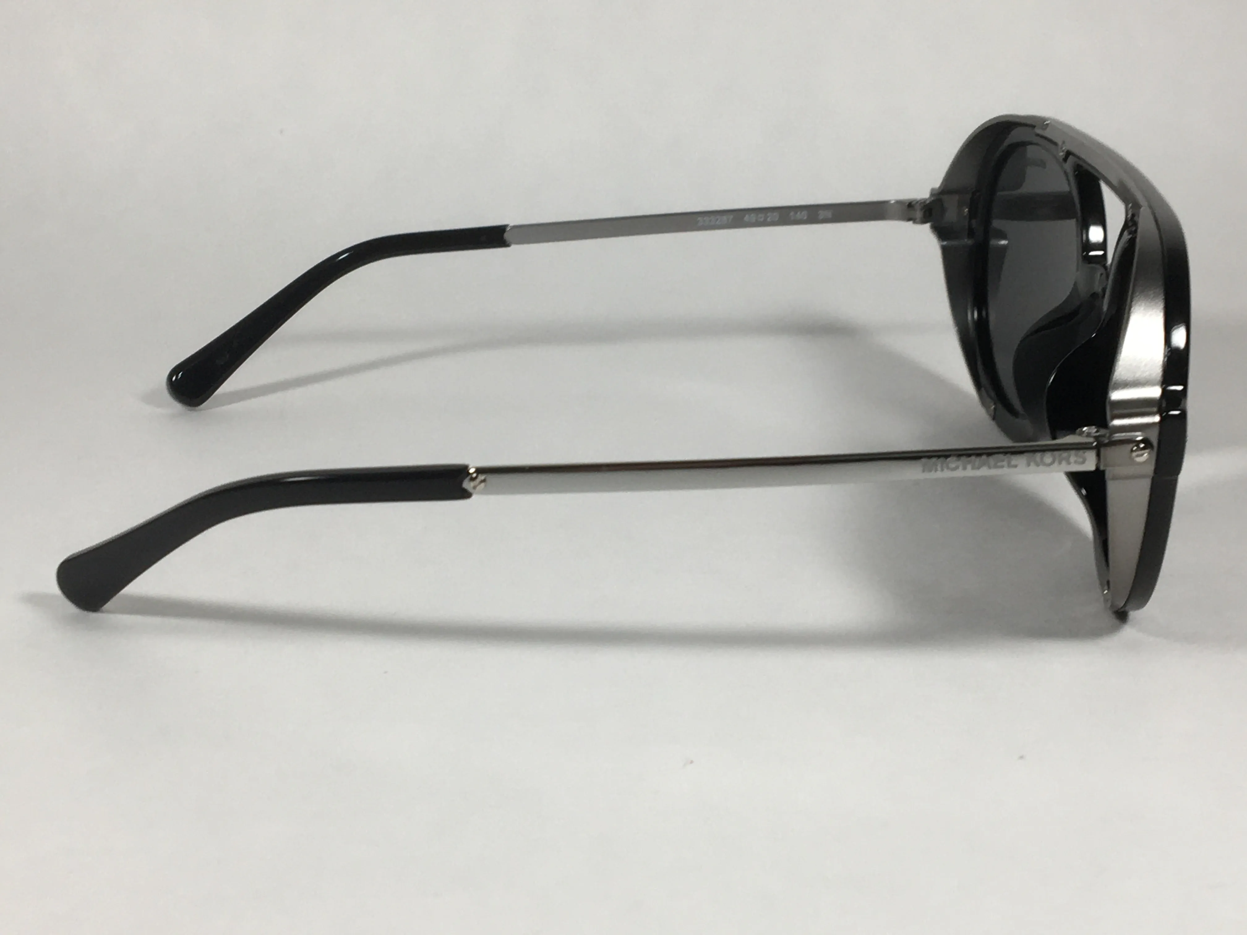 Michael Kors Vail Round Aviator Sunglasses Shiny Black Frame Gray Lens MK-1042U