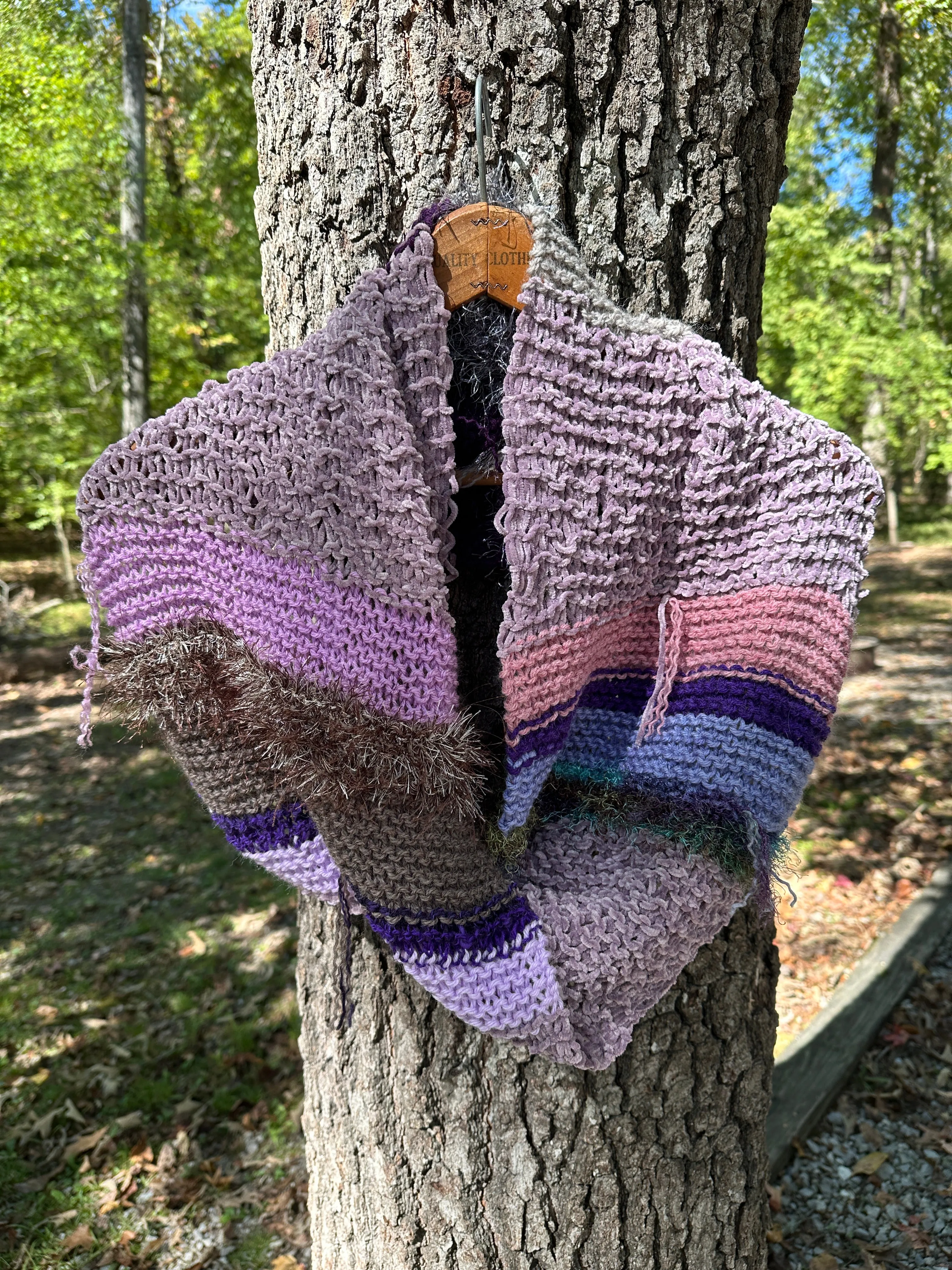 Mobius Ring Circle Cowl Infinity Scarf, hand knit, Mauve/Purple/Gray palette FREE SHIPPING