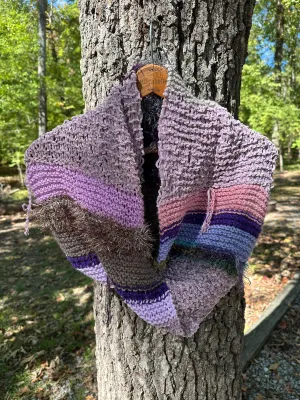 Mobius Ring Circle Cowl Infinity Scarf, hand knit, Mauve/Purple/Gray palette FREE SHIPPING