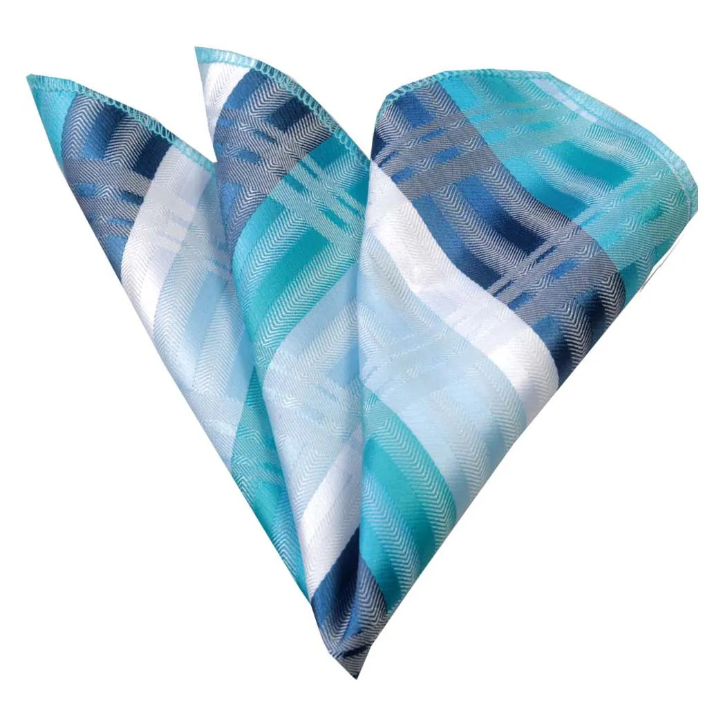 Multi Color Blue and White Premium Quality Men's Pocket Square Hanky Handkerchief Made of Soft