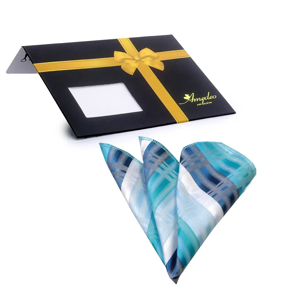 Multi Color Blue and White Premium Quality Men's Pocket Square Hanky Handkerchief Made of Soft