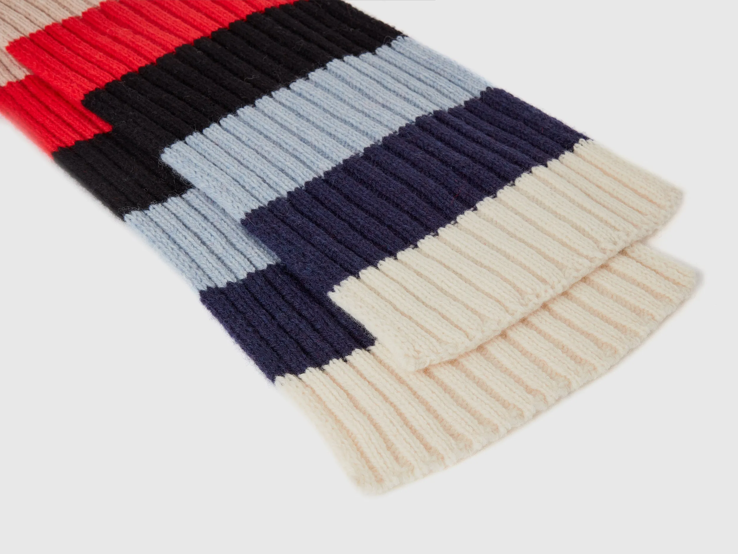 Multi-Colour Ribbed Knit Scarf in Pure Shetland Wool with Striped Design