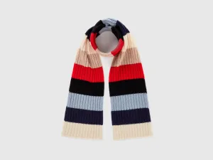 Multi-Colour Ribbed Knit Scarf in Pure Shetland Wool with Striped Design