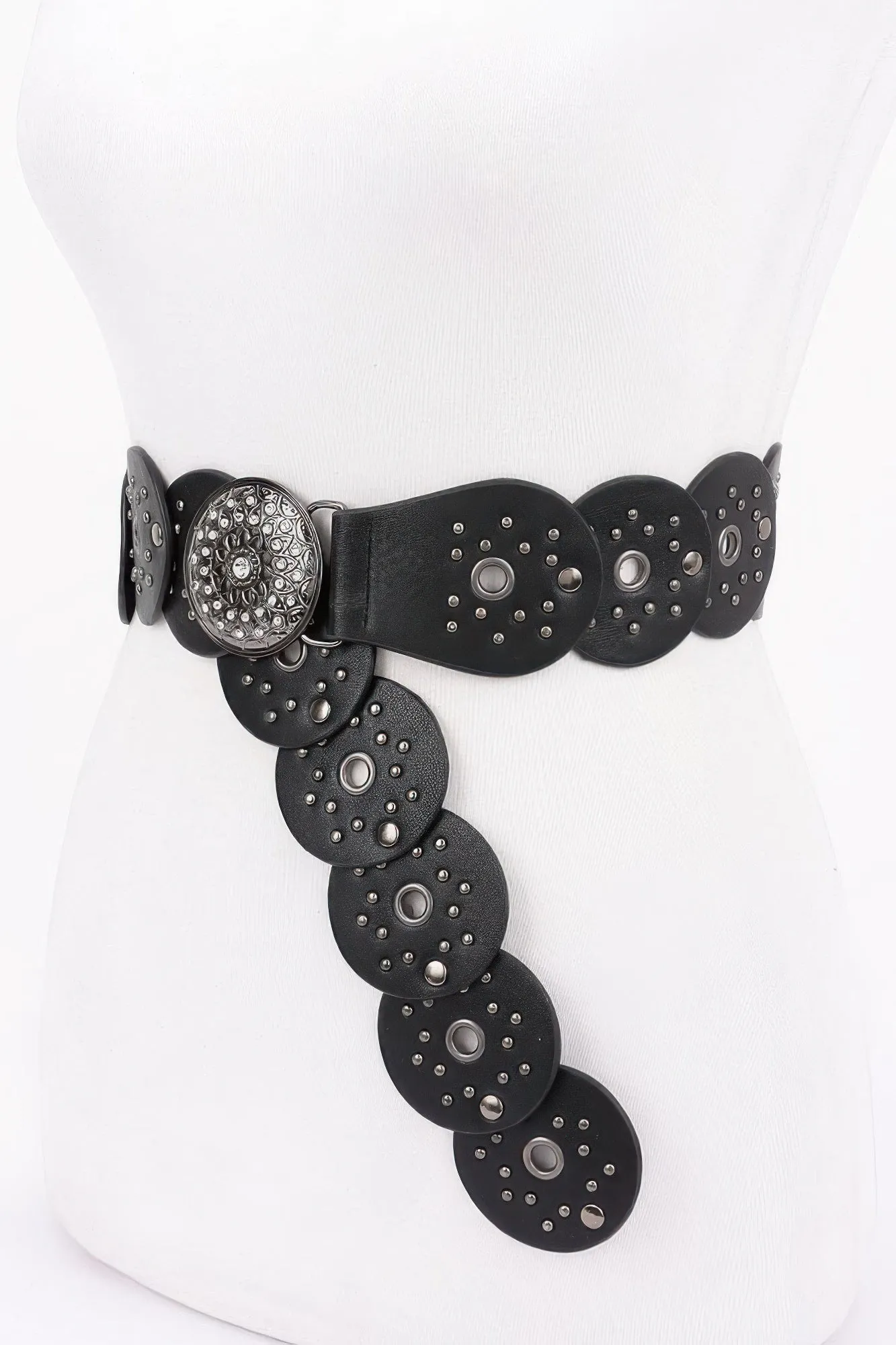 Multi Metal Round Pu Vintage Belt