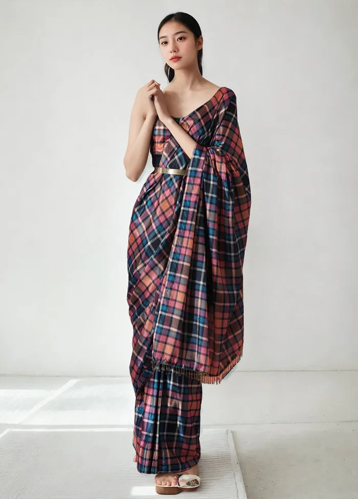 Multicolor Spun Silk Saree With Blouse Piece