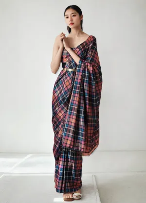 Multicolor Spun Silk Saree With Blouse Piece