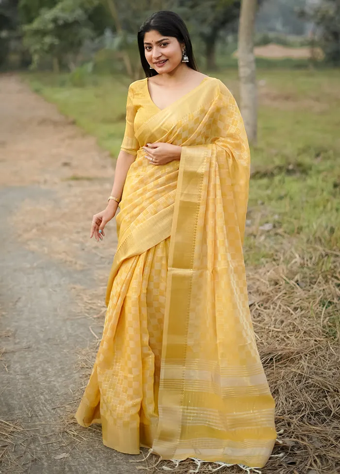 Mustard Spun Silk Saree With Blouse Piece