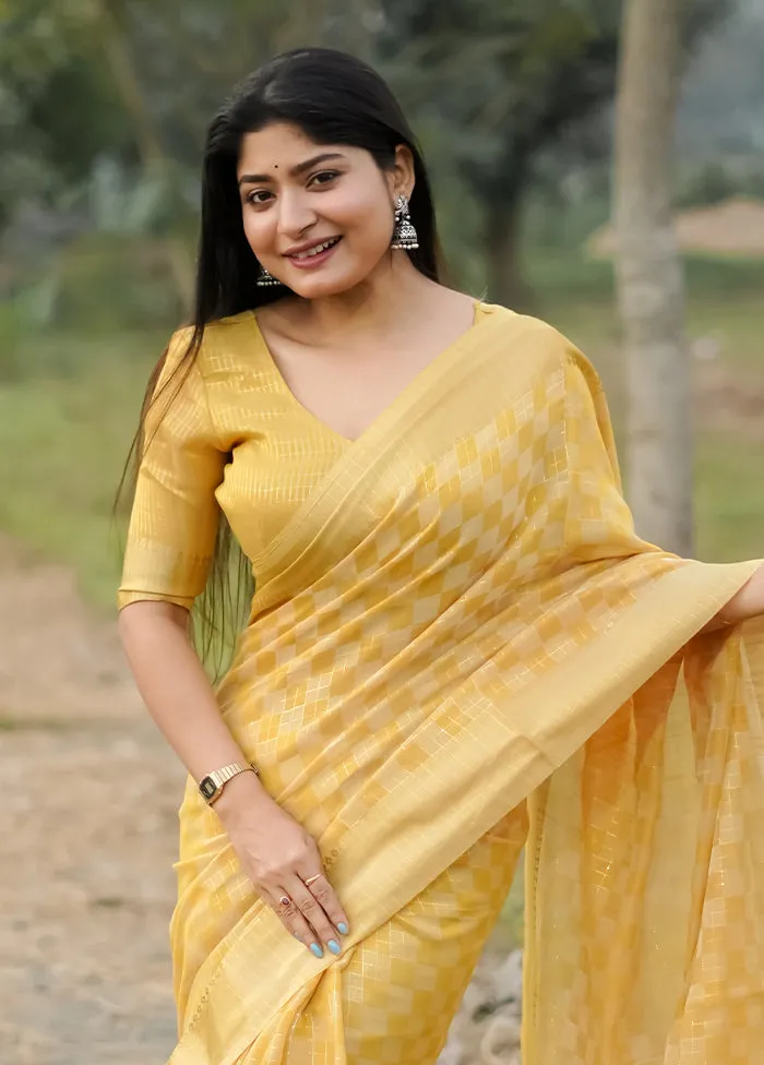 Mustard Spun Silk Saree With Blouse Piece