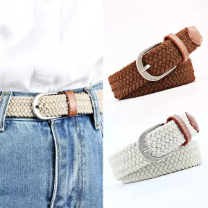 Narrow Width Elastic Belts , Stretch Braided Skinny Fabric Woven Women or Girl Jeans Dress Casual Belt