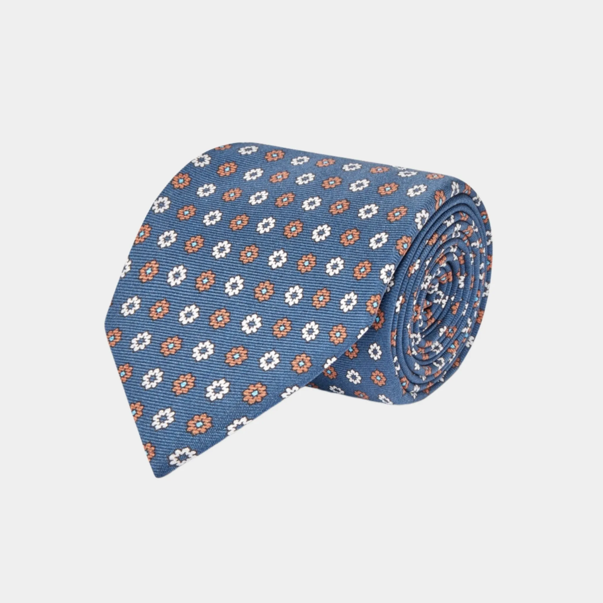 Navy & Brown Printed Floral Silk Tie