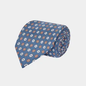 Navy & Brown Printed Floral Silk Tie