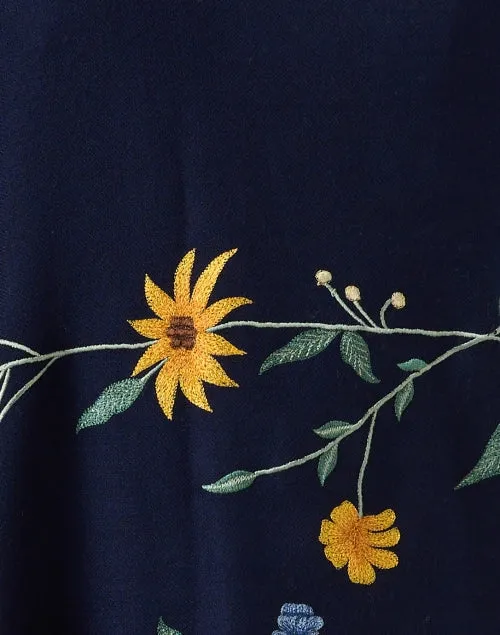 Navy Floral Garden Embroidered Scarf