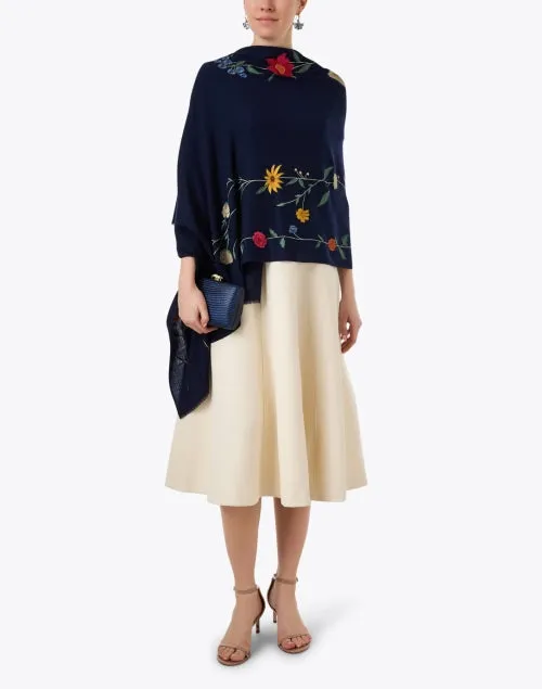 Navy Floral Garden Embroidered Scarf
