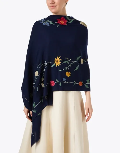 Navy Floral Garden Embroidered Scarf