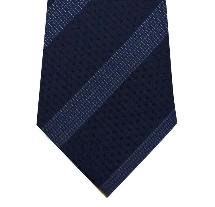 Navy on Blue Stripe Textured Silk Tie