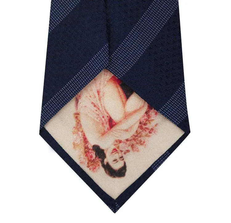 Navy on Blue Stripe Textured Silk Tie