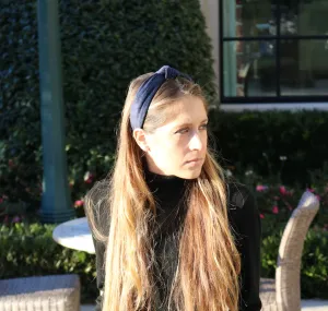 Navy Velvet Knot Headband