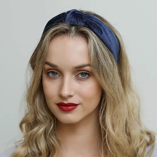 Navy Velvet Knot Headband