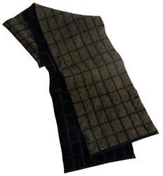 NZ Merino Possum Check Scarf with Leather Trim