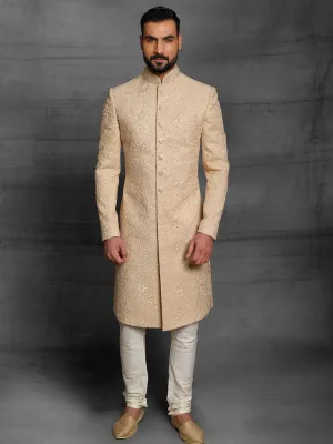 Ochre Sherwani With Fine Details