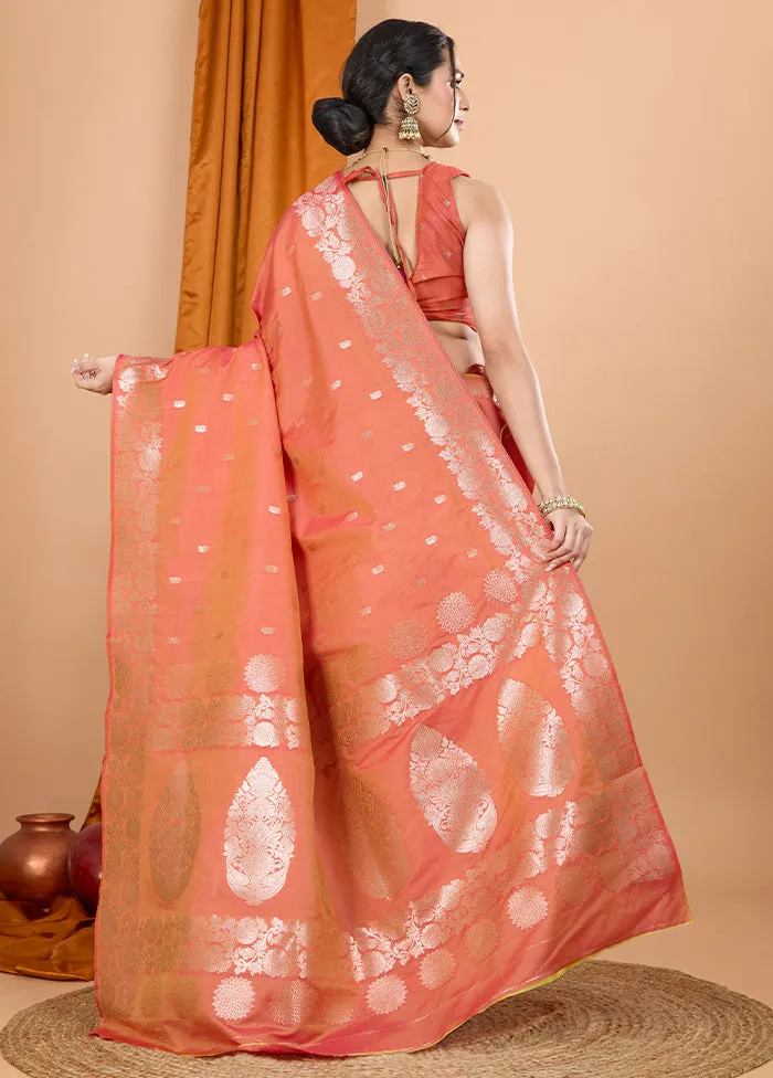 Orange Spun Silk Saree With Blouse Piece
