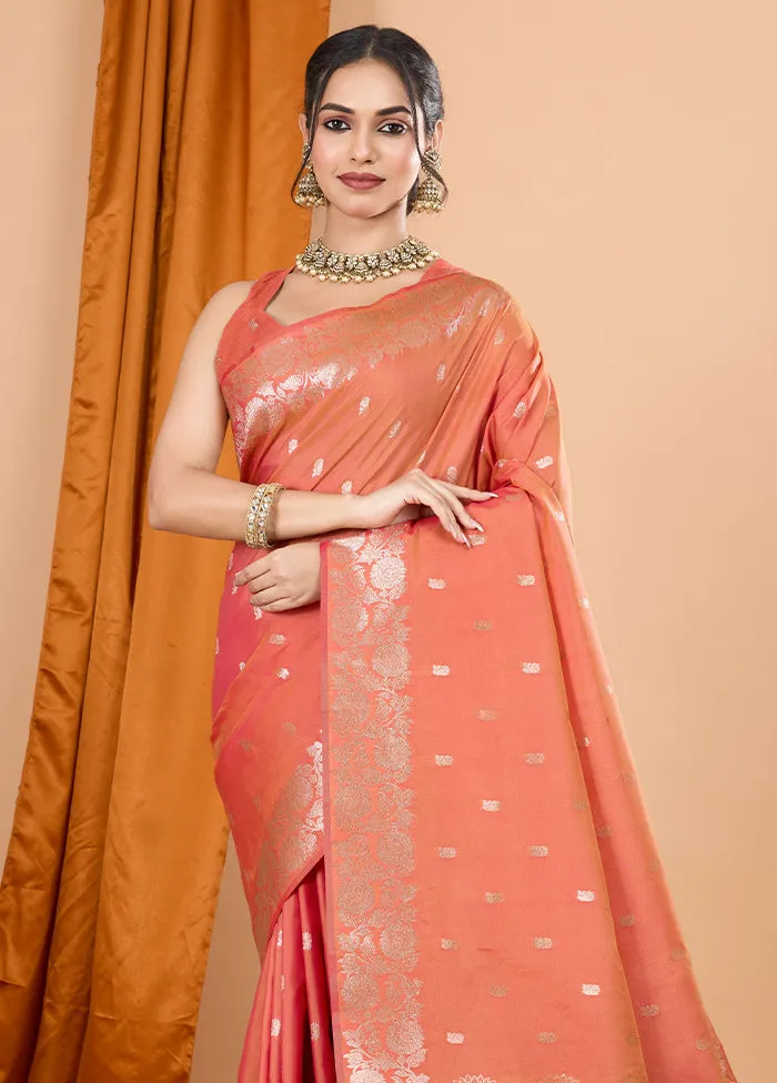 Orange Spun Silk Saree With Blouse Piece
