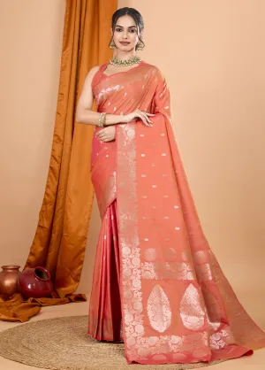 Orange Spun Silk Saree With Blouse Piece