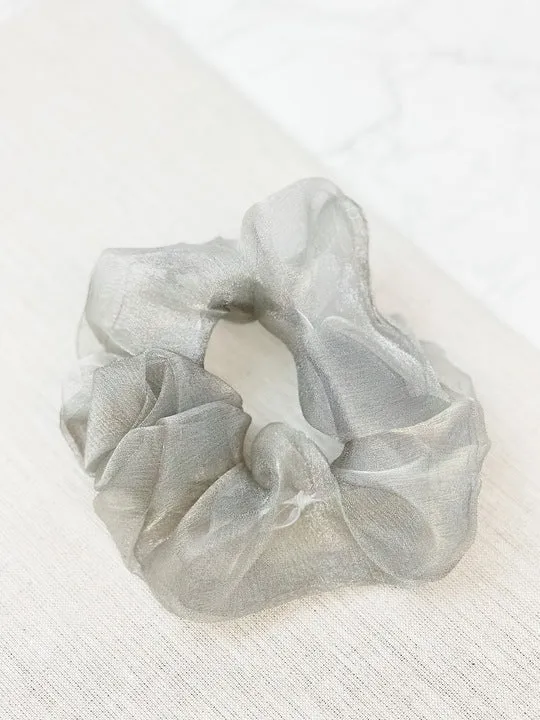 Oversized Sheer Hair Scrunchie - Silver