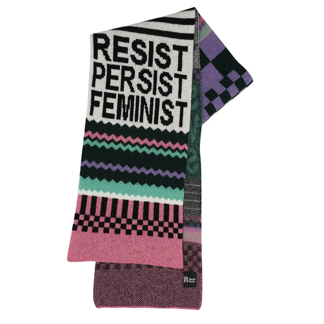 Patchwork Lambswool Scarf in Forest Green, Violet & French Rose