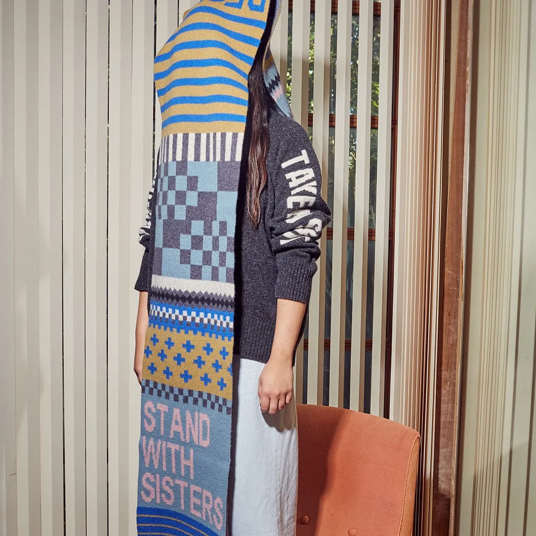 Patchwork Lambswool Scarf in Klein Blue Flax & Petrel