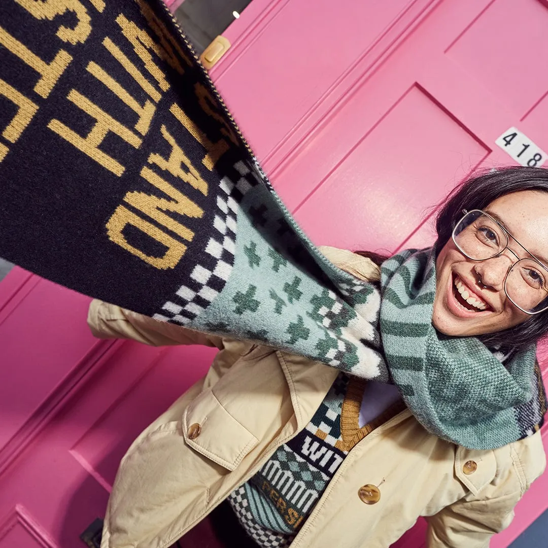 Patchwork Lambswool Scarf in Seaweed Linen & Mojito