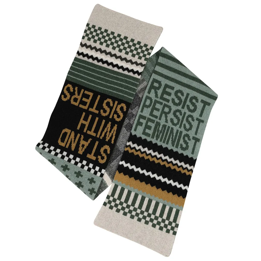 Patchwork Lambswool Scarf in Seaweed Linen & Mojito