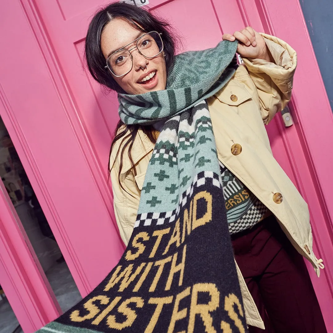 Patchwork Lambswool Scarf in Seaweed Linen & Mojito