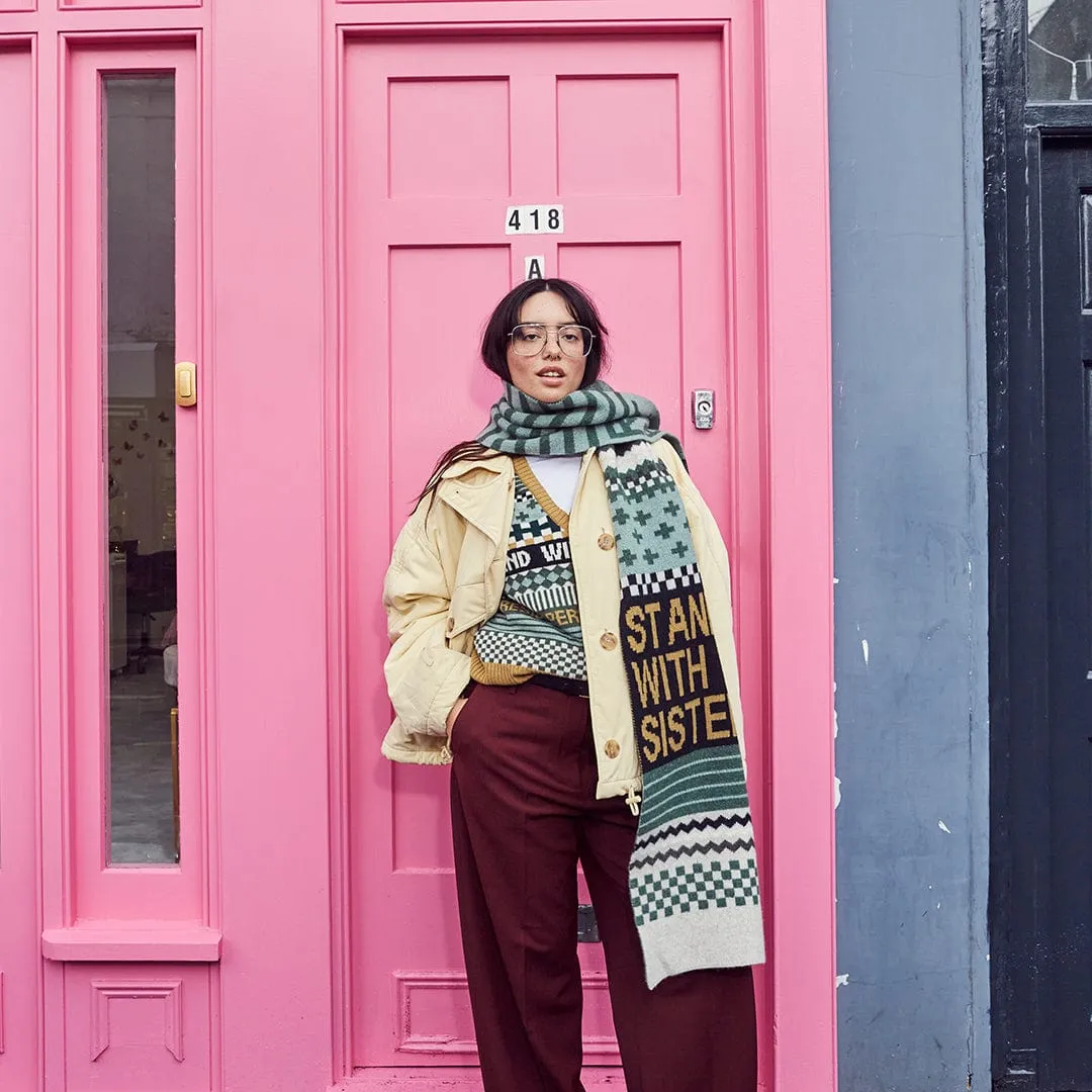 Patchwork Lambswool Scarf in Seaweed Linen & Mojito